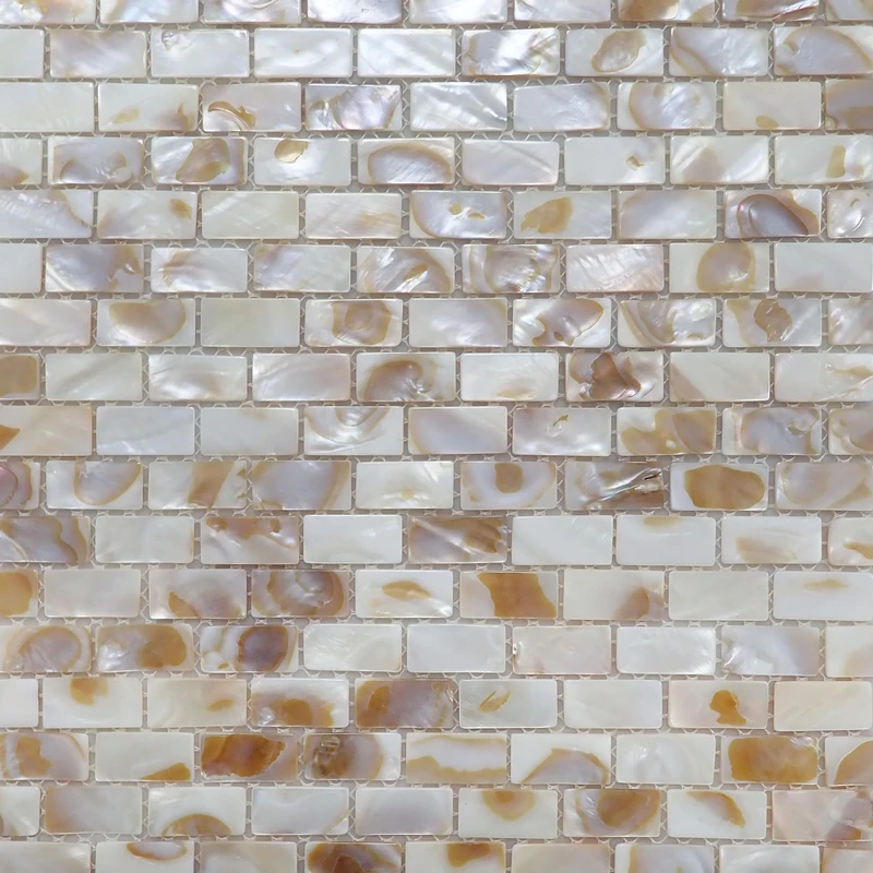 Incudo Natural Mother of Pearl Brick Mosaic Tiles - 300x300mm, Pack of 4, Mesh Backing
