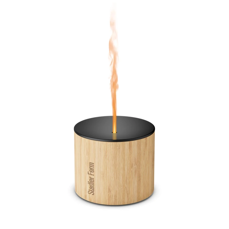 Stadler Form Aroma Diffuser Nora with Bamboo Housing and Aluminium Lid for Indoor and Outdoor Use, Emits Essential Oils and Enchanting with Flame Effect Wireless up to 7 Hours