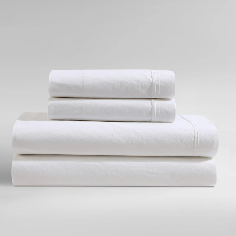 Calvin Klein - Queen Bed Sheets, Relaxed Garment Washed Cotton Percale Bedding Set with Matching Pillowcases, Deep Pockets, Oeko-TEX Certified (Washed Percale White, Queen)