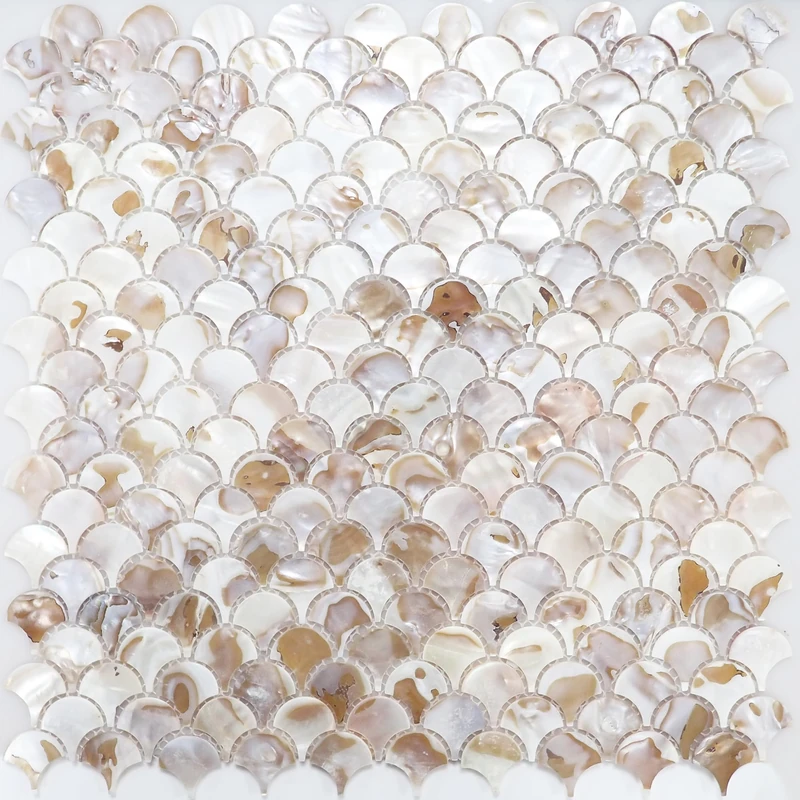 Incudo Natural Mother of Pearl Fan Mosaic Tiles - 300x300mm, Pack of 4, Mesh Backing