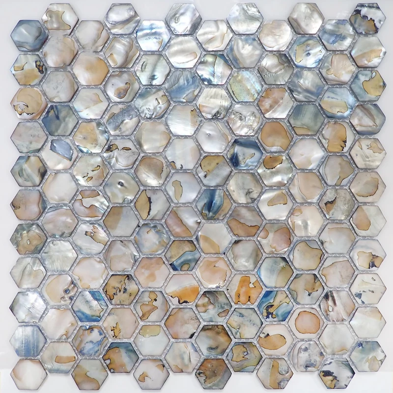 Incudo Grey Mother of Pearl Hexagon Mosaic Tiles - 295x285mm, Pack of 4, Mesh Backing