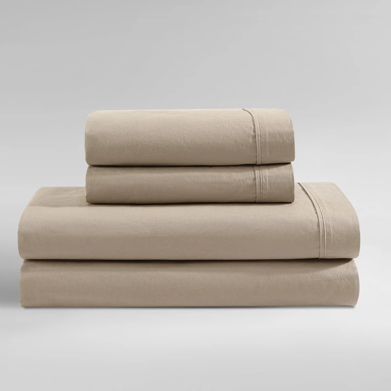 Calvin Klein - Queen Bed Sheets, Modern Cotton Washed Percale Bedding Set with Deep Pockets, Super Soft & Cozy Bedding Essentials, Oeko-TEX Certified (Washed Percale Camel Brown, Queen)