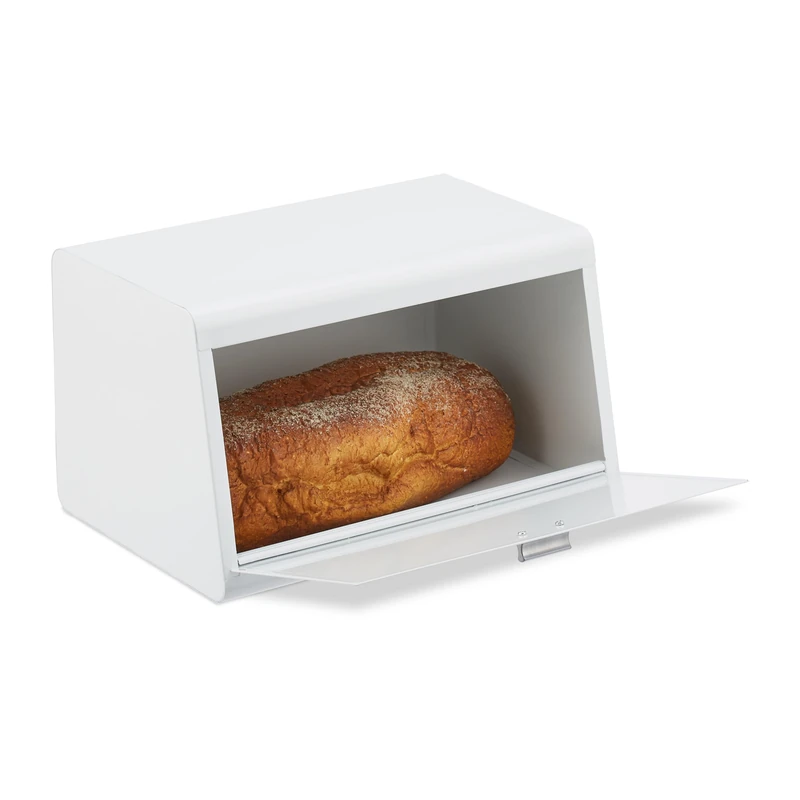Relaxdays Stainless Steel Bread Bin, Bread Storage Box, H x W x D: 20.5 x 34.5 x 23.5 cm, Bread Container, Metal, White