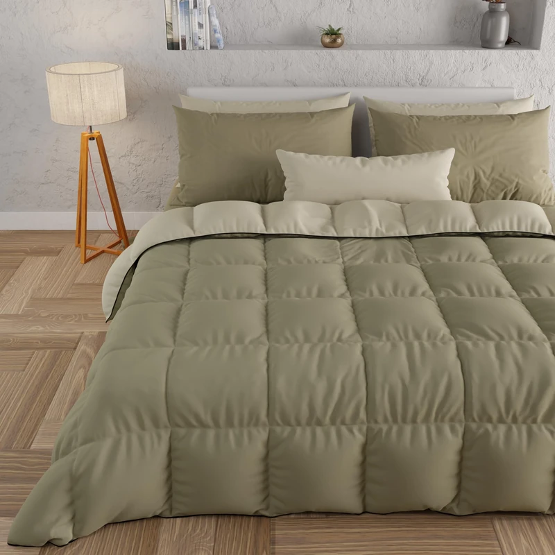 PETTI Artigiani Italiani - Winter Quilt for Double Bed, Plain, Double-Sided, Mud, Taupe, 100% Made in Italy