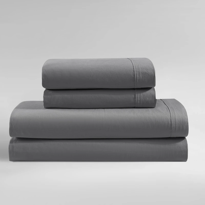 Calvin Klein - Queen Bed Sheets, Relaxed Garment Washed Cotton Percale Bedding Set with Matching Pillowcases, Deep Pockets, Oeko-TEX Certified (Washed Percale Graphite, Queen)