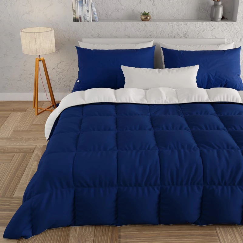 PETTI Artigiani Italiani - Warm Winter Duvet 260 x 270 cm Two-Tone Dark Blue/White, Double Sided Duvet, Duvet for Double Bed, 300 g/m² Microfibre Duvet, Made in Italy