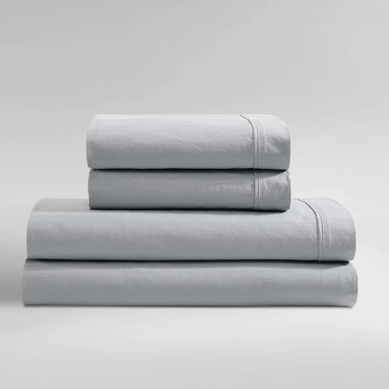 Calvin Klein - Queen Bed Sheets, Relaxed Garment Washed Cotton Percale Bedding Set with Matching Pillowcases, Deep Pockets, Oeko-TEX Certified (Washed Percale Steel Blue, Queen) - Image 1