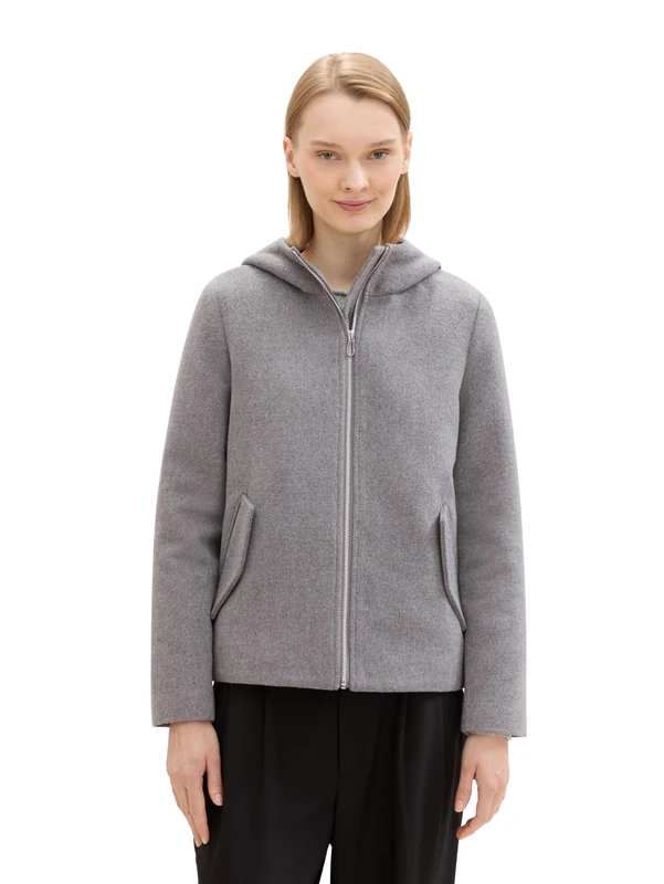 TOM TAILOR Denim Women's Short Jacket with Hood, 33761 - Dark Grey Melange, XL