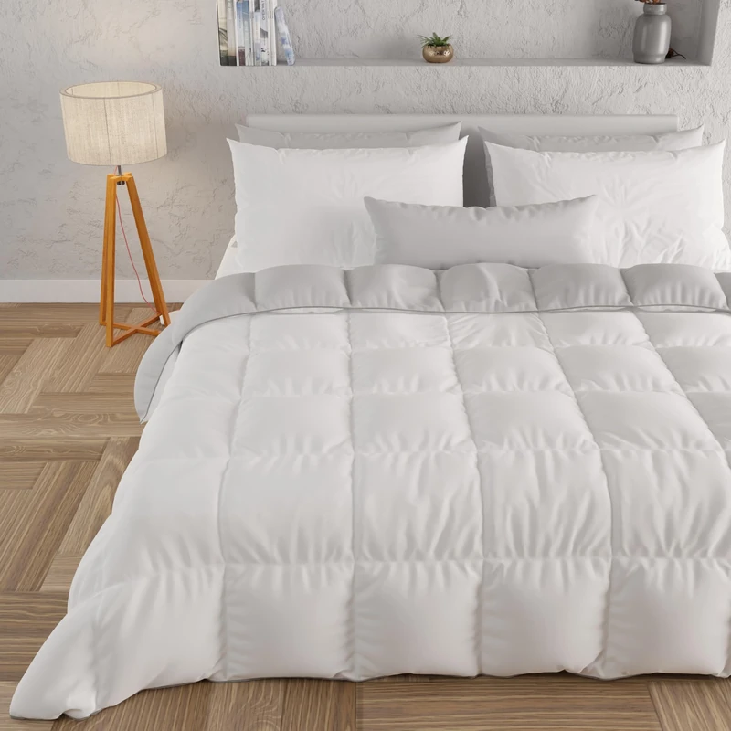PETTI Artigiani Italiani - Winter Quilt for Double Bed, Plain, Double-Sided, White, Grey, 100% Made in Italy