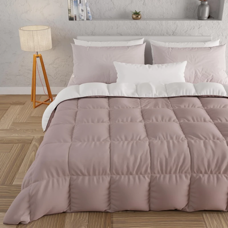 PETTI Artigiani Italiani - Warm Winter Duvet, 260 x 270 cm, Two-Tone Antique Pink White, Double Sided, 300 g/m² Microfibre, Made in Italy