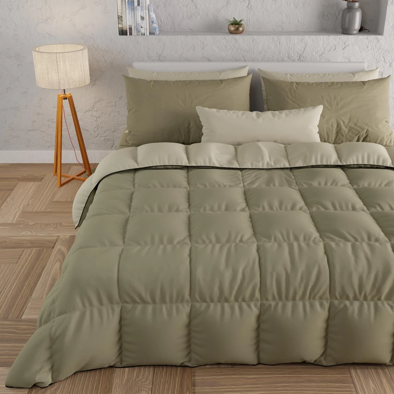PETTI Artigiani Italiani - Winter Quilt for Double Bed Maxi Plain Double Sided Mud Taupe 100% Made in Italy - Image 1