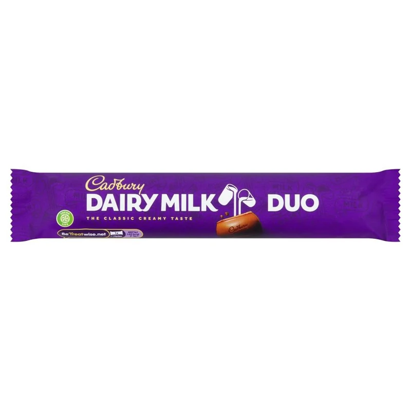 Cadbury Dairy Milk Duo Chocolate Bars, Classic Creamy Taste, 54.4 g (Pack of 36)
