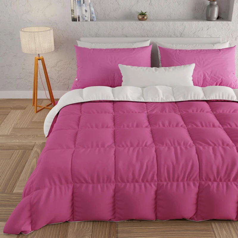 PETTI Artigiani Italiani - Winter Quilt for Single Bed, Plain Colour, Double Sided, Fuchsia, White, 100% Made in Italy