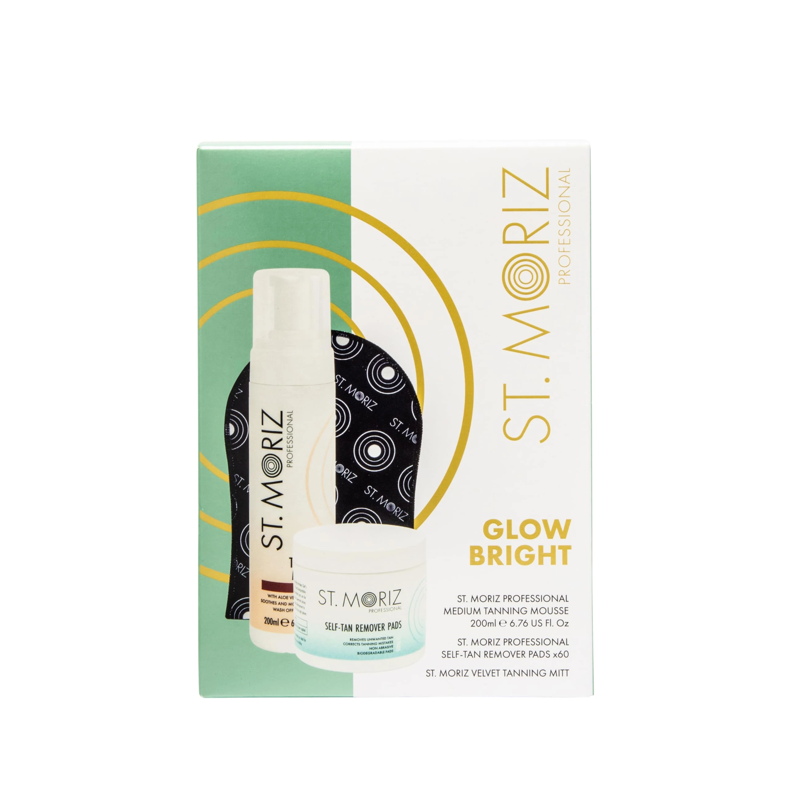 St Moriz Glow Bright Fake Tan Gift Set | Contains 1 x St Moriz Medium Tanning Mousse, 1 x Self Tan Remover Pads & 1 x Velvet Tanning Mitt | Worth £13.97