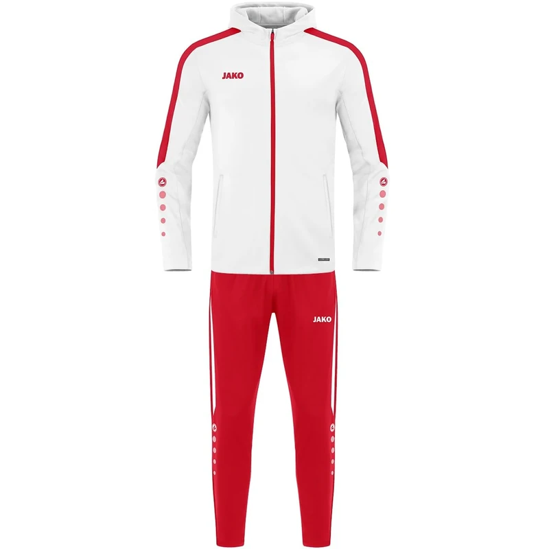 JAKO Unisex Kid's Polyester Power Tracksuit with Hood, White/red, 152 (EU)