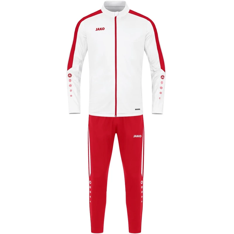 JAKO Trainingsanzug Polyester Power Tracksuit, White/red, M