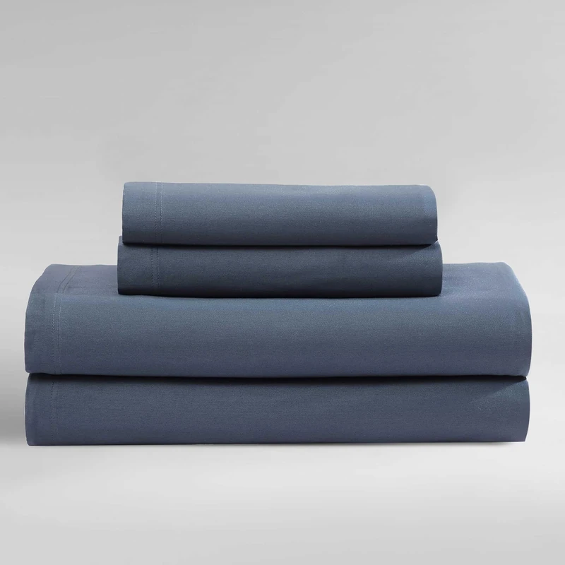 Calvin Klein - King Bed Sheets, 100% Organic Cotton Sateen Bedding Set with Deep Pockets, 300-Thread Count Silky Bedding Essentials (Organic Earth Midnight Blue, King)