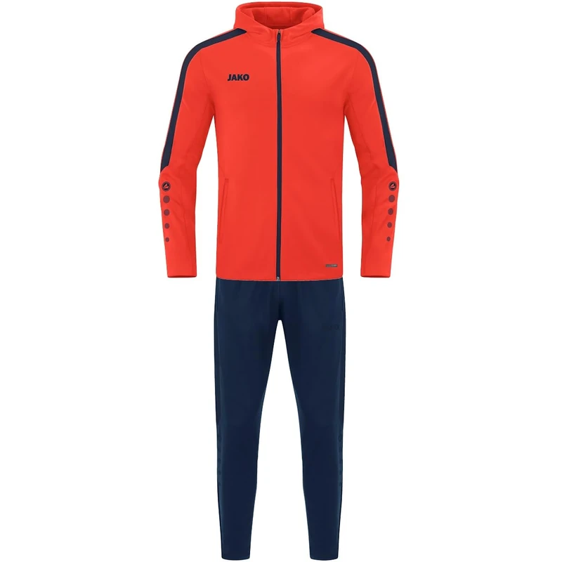 JAKO Trainingsanzug Polyester Power mit Kapuze Tracksuit, Flame/Navy, M