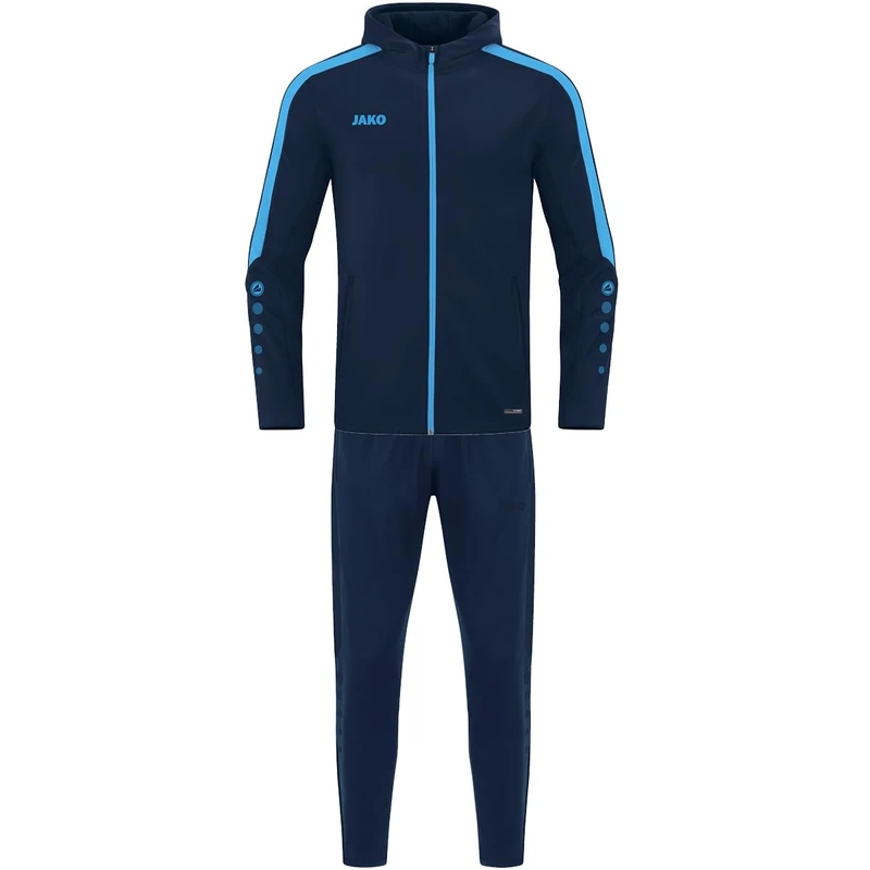JAKO Men's Polyester Power Tracksuit with Hood, Navy/Sky Blue, S