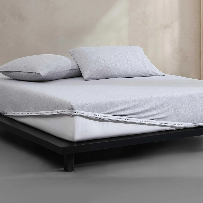 Calvin Klein - Queen Bed Sheets, Cotton Melange Jersey Bedding Set with Deep Pockets, Super Soft & Cozy Bedding Essentials (Modern Cotton Grey/Blue, Queen)