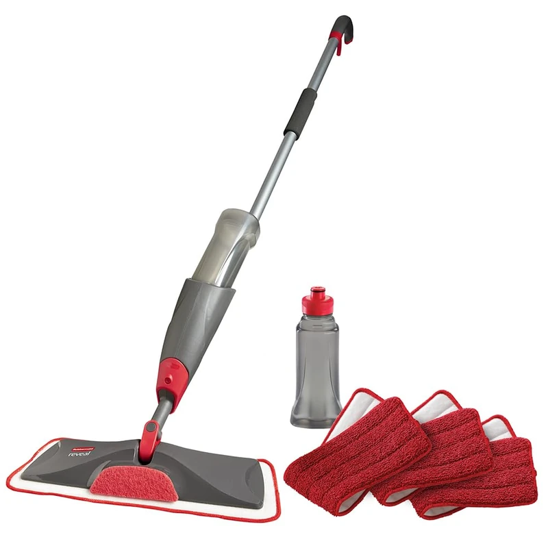 Rubbermaid Microfiber Reveal Spray Mop Floor Cleaning Kit with 3 Microfiber Wet Pads, 1 Solution Refillable Bottles for Wet & Dry Use, Washable & Reusable Pads, Cordless, for All Floor Types - Image 1