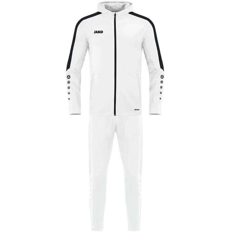 JAKO Trainingsanzug Polyester Power mit Kapuze Tracksuit, White, L