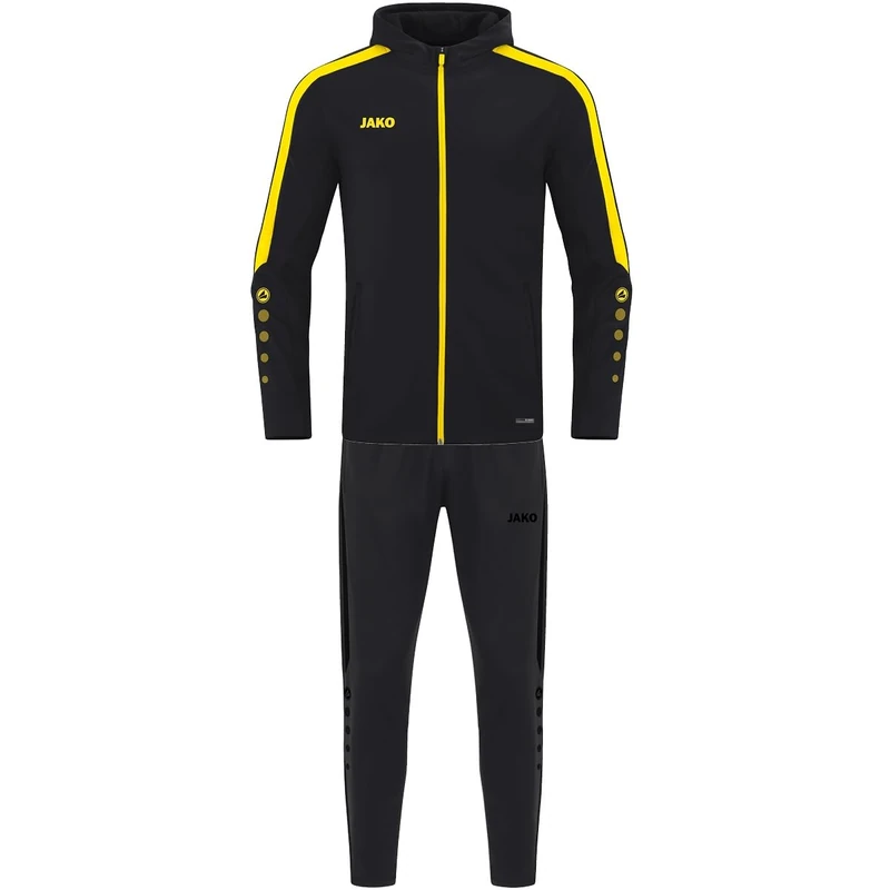 JAKO Trainingsanzug Polyester Power mit Kapuze Tracksuit, Black/Citro, XL