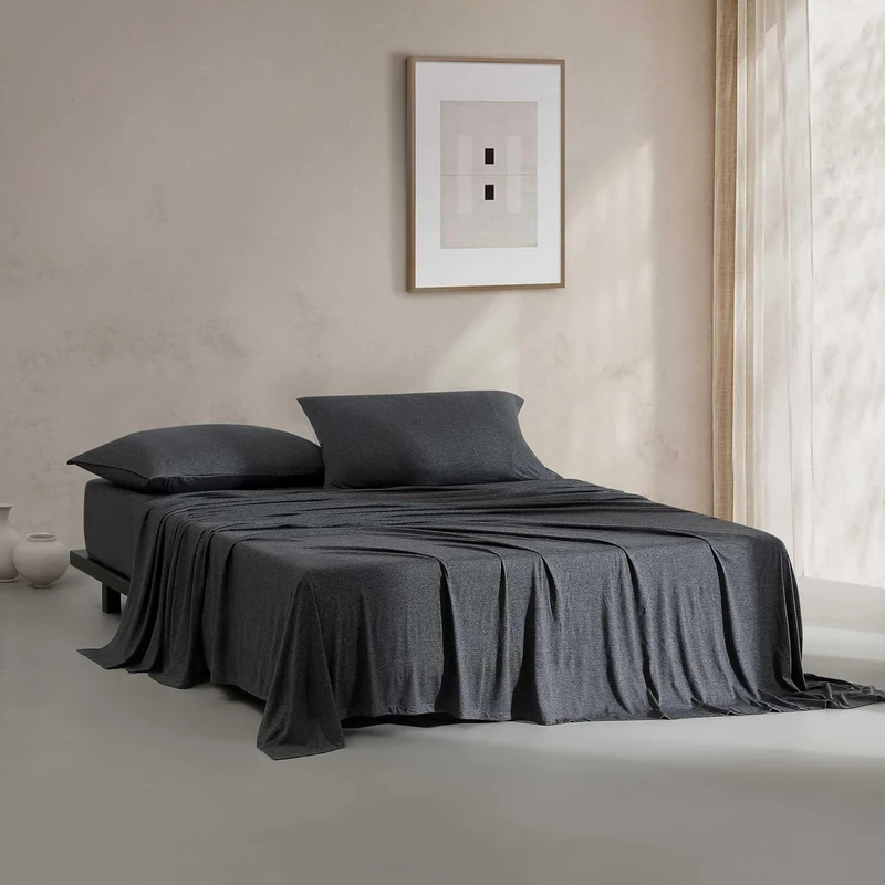 Calvin Klein - Queen Bed Sheets, Cotton Melange Jersey Bedding Set with Matching Pillowcases, Deep Pockets, Oeko-Tex Certified (Modern Cotton Gunmetal Grey)