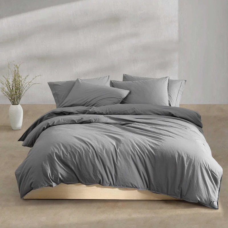 Calvin Klein - Queen Duvet Cover Set, Modern Cotton Washed Percale Bedding with Matching Shams, Cozy Home Decor, Oeko-Tex Certified (Washed Percale Graphite, Queen)