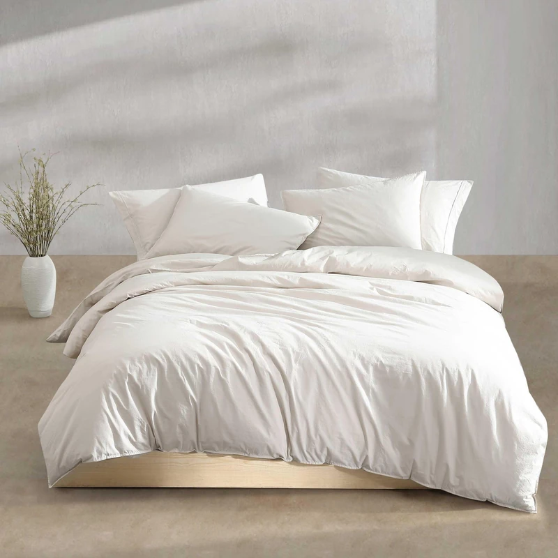 Calvin Klein - Queen Duvet Cover Set, Modern Cotton Washed Percale Bedding with Matching Shams, Cozy Home Decor, Oeko-Tex Certified (Washed Percale Light Beige, Queen)