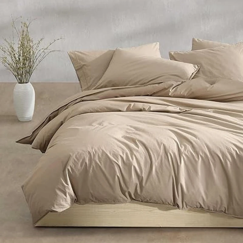 Calvin Klein - Queen Duvet Cover Set, Modern Cotton Washed Percale Bedding with Matching Shams, Cozy Home Decor, Oeko-Tex Certified (Washed Percale Camel Brown, Queen)