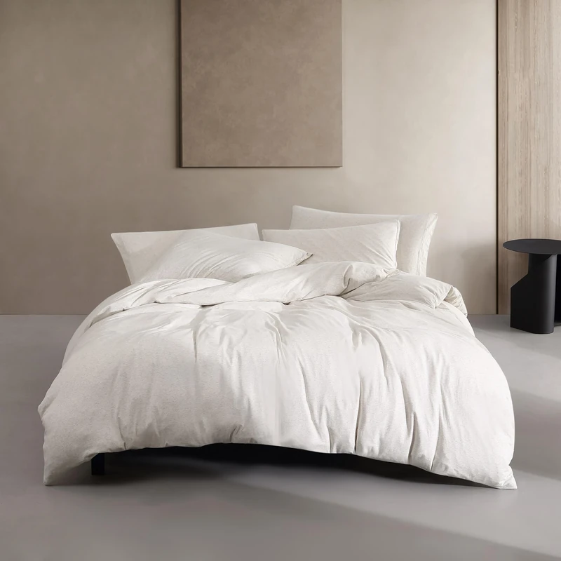 Calvin Klein - Queen Duvet Cover Set, Luxuriously Soft Home Decor, Modern Cotton Melange Jersey Bedding (Ivory Grey Heather, Queen)