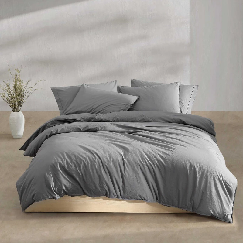 Calvin Klein - King Duvet Cover Set, Modern Cotton Washed Percale Bedding with Matching Shams, Cozy Home Decor, Oeko-Tex Certified (Washed Percale Graphite, King)