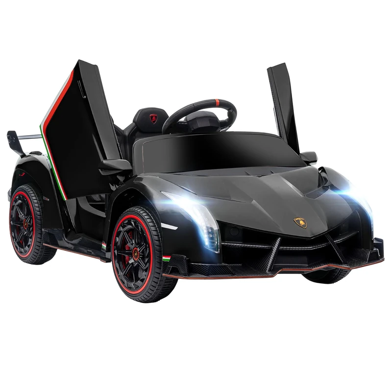 HOMCOM Lamborghini Veneno Licensed 12V Ride on Car, Electric Car for Kids with Butterfly Doors, 7km/h Kids' Electric Ride on with Remote, Music, Horn, Suspension for Ages 3-6 Years, Black
