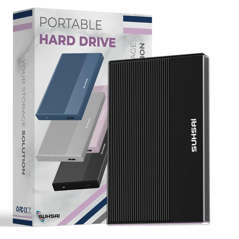 SUHSAI external hard drive 1TB Backup Data Storage HDD - 2.5" Memory Expansion Portable Hard Drive USB 3.0 Ultra Slim hard drive Compatible with Mac, Desktop, PC, PS4, PS5 (Black)