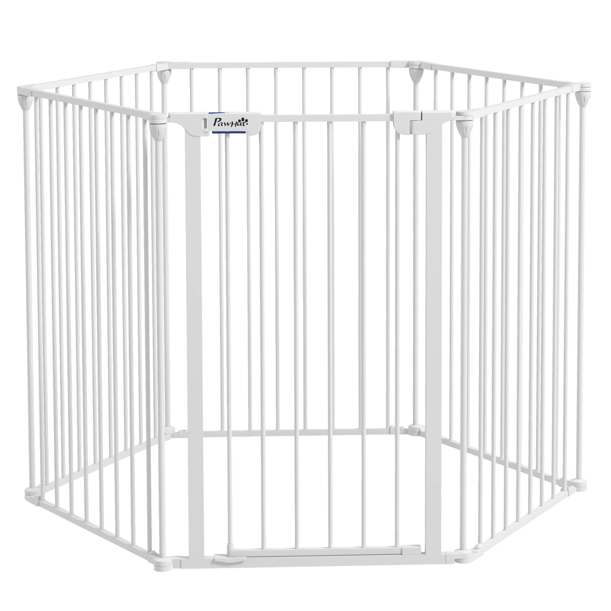 PawHut 2 in 1 Dog Pen, Safety Pet Gate, 6 Panels, for Medium Dogs, 90Hcm - White
