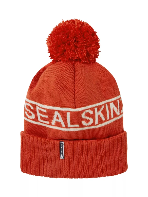 SEALSKINZ | Heacham | Waterproof Cold Weather Icon Unisex Bobble Beanie Hat | Winter Sports Accessories | Fleece Lined | Essential for Skiing Orange