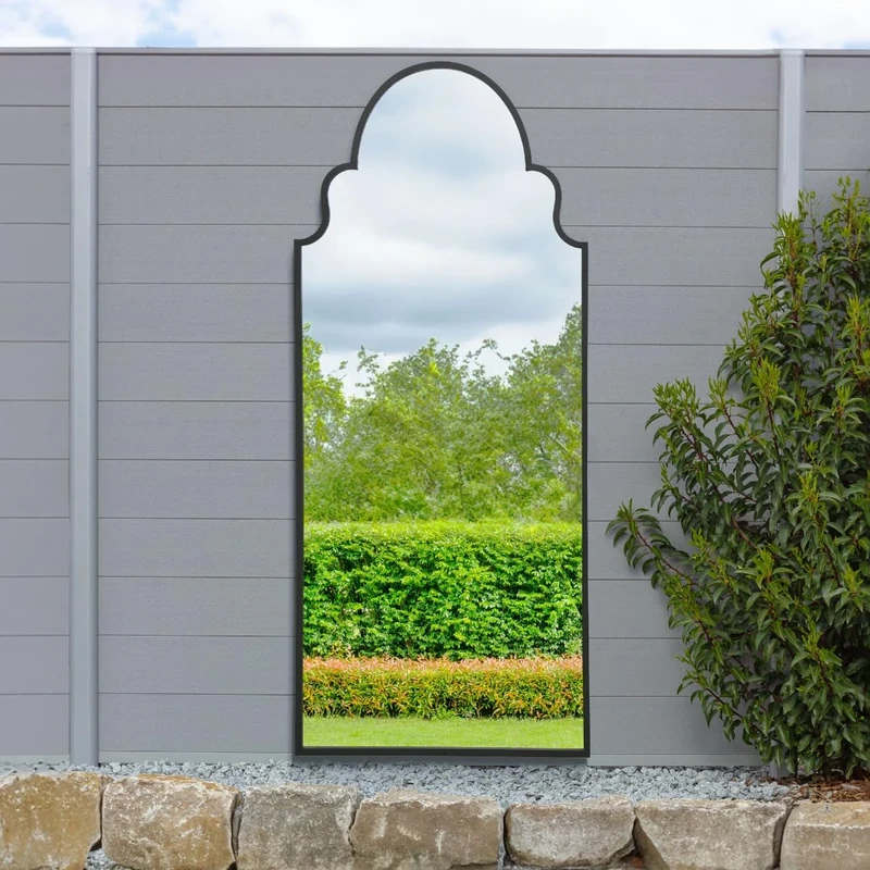 MirrorOutlet The Arcus - Black Framed Modern Full Length Arched Leaner Wall Garden Mirror 79" X 33" (200CM X 85CM) Silver Mirror Glass with Black All weather Backing.