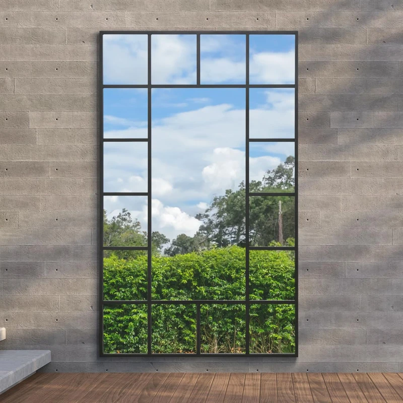MirrorOutlet The Genestra - Black Modern Modern Leaner and Wall Garden Mirror 71" X 43" (180CM X 110CM) Silver Mirror Glass with Black Metal Frame. Landscape or Portrait. Frost Protected Glass