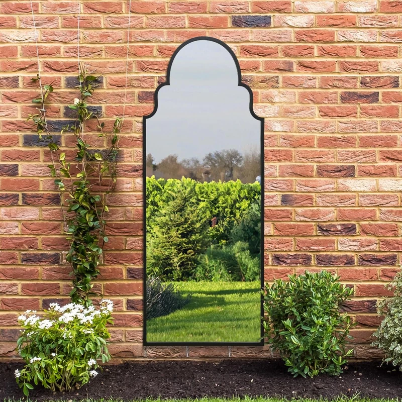 MirrorOutlet The Arcus - Black Framed Modern Full Length Arched Leaner Wall Garden Mirror 71" X 28" (180CM X 70CM) Silver Mirror Glass with Black All weather Backing.