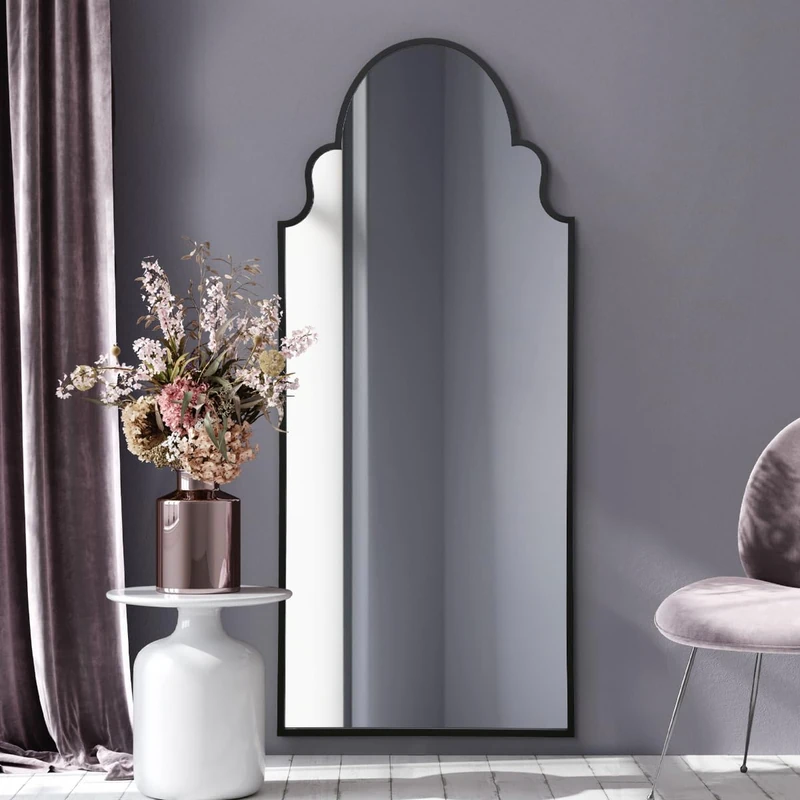 MirrorOutlet The Arcus - Black Framed Modern Full Length Arched Leaner Wall Mirror 79" X 33" (200CM X 85CM) Silver Mirror Glass with Black All weather Backing