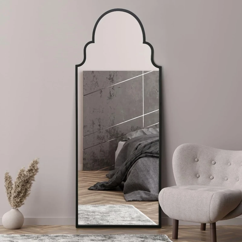 MirrorOutlet The Arcus - Black Framed Modern Full Length Arched Leaner Wall Mirror 71" X 28" (180CM X 70CM) Silver Mirror Glass with Black All weather Backing.…