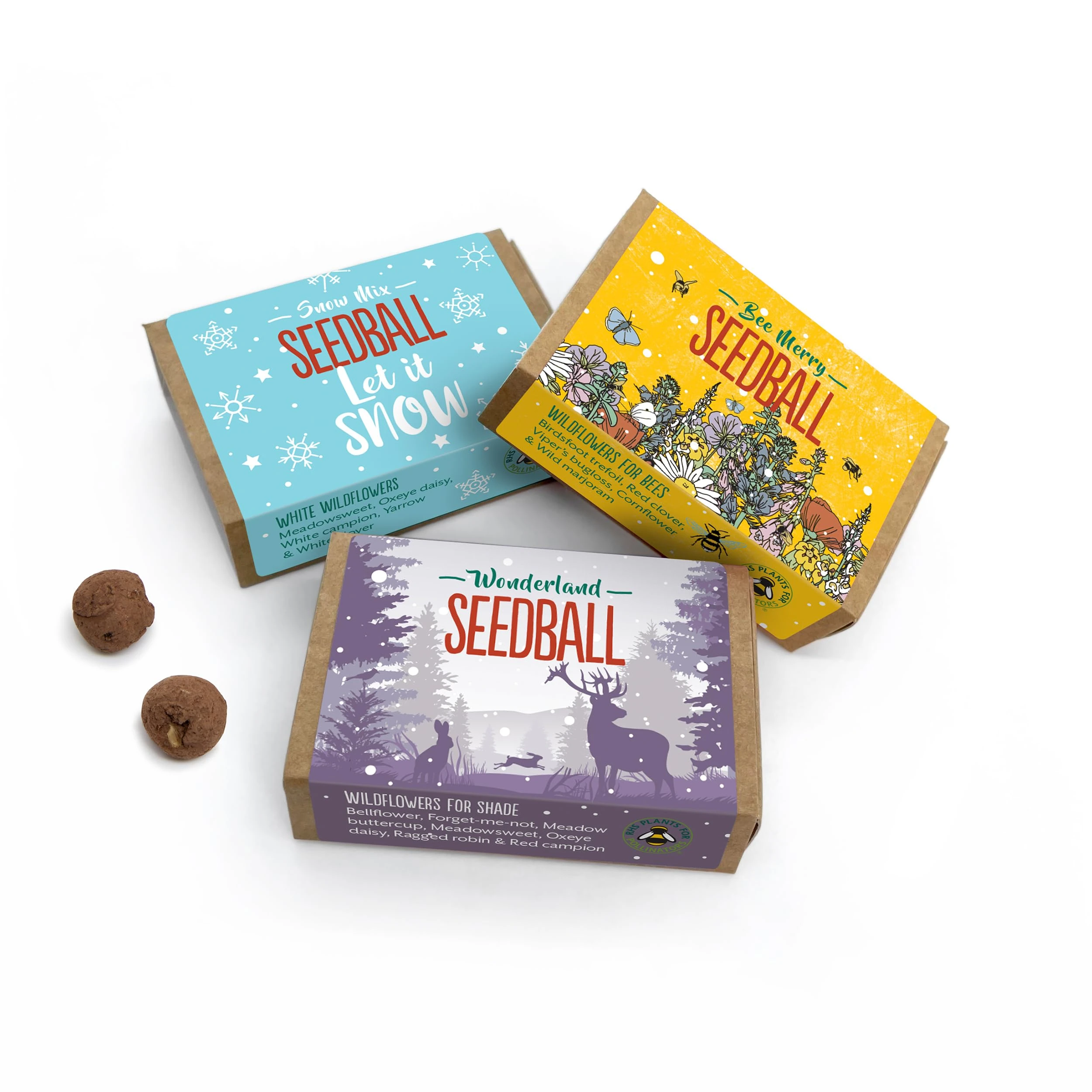 SEEDBALL Wildflower Seeds Christmas and Stocking Filler Gifts (Pack of 3, 6 Balls Per Box) | Eco-Friendly British Wild Flower Seed Bombs for Bees & Garden Wildlife - Cute Santa Gardening Gift