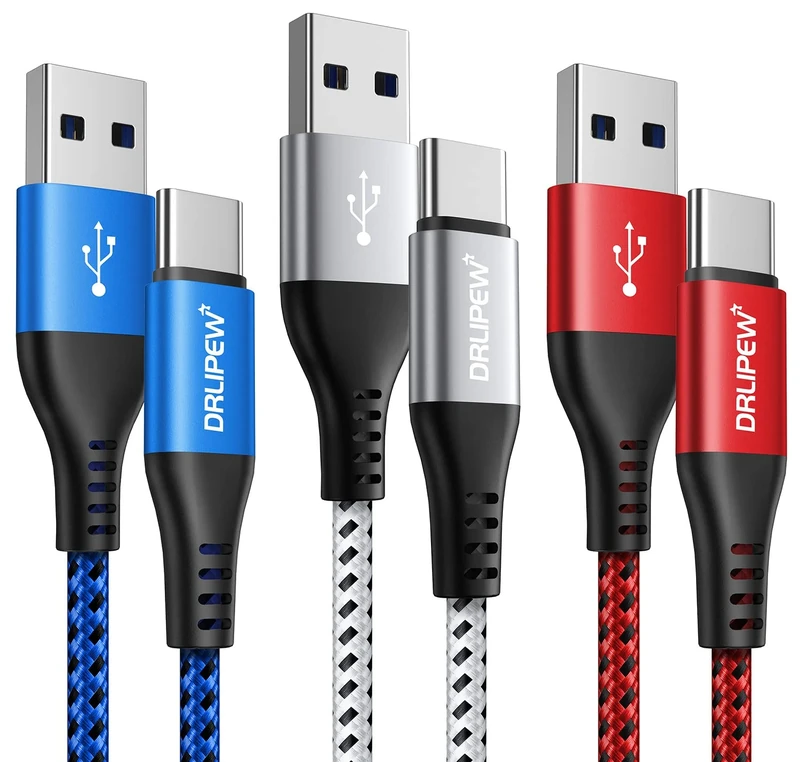 DRLIPEW USB C Charger Cable 1M 3Pack,USB A to USB C Fast Charging Cable Nylon Braided,USB Type C Fast Charger Lead Compatible with Samsung Galaxy S22 S21 S20 Ultra S23 S10 FE S9,A20 A50 A70,OnePlus,LG