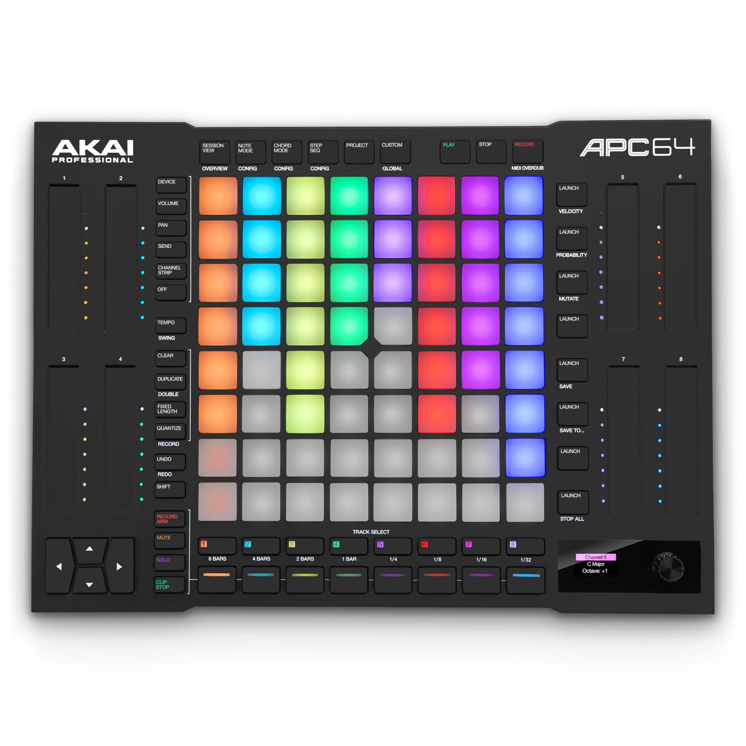 Akai Professional APC64 Ableton MIDI Controller with 8 Touch Strips, Step Sequencer, 64 RGB Velocity-Sensitive Pads, CV Gates, MIDI In and Out, USB-C