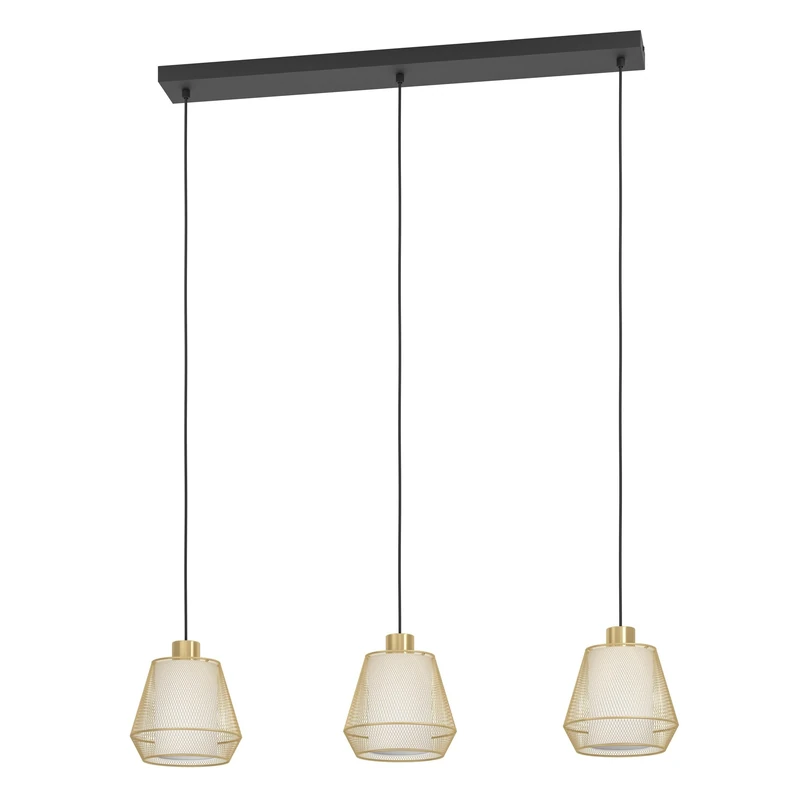 Eglo Pendant Lamp Ciudadela, 3-Light Above Dining Table, Room Light in Diamond Shape Made of Metal Brass and Black, Textile White, with E27 Socket, 88 cm - Image 1