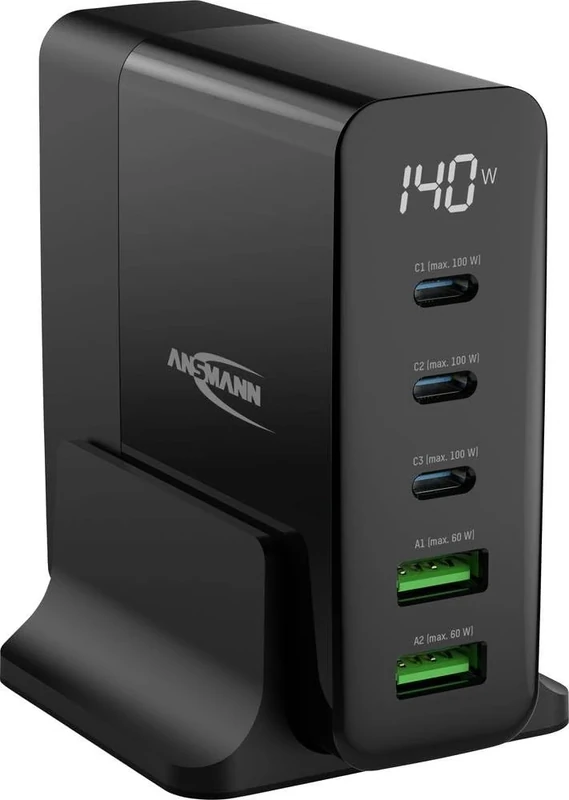 ANSMANN 5-Port USB Charger with up to 140 W/Power Delivery and Quick Charge 3.0 Charger with Intelligent Charging Control/Ideal for Smartphone, Tablet, Table Fan, LED Devices, etc. - Image 1