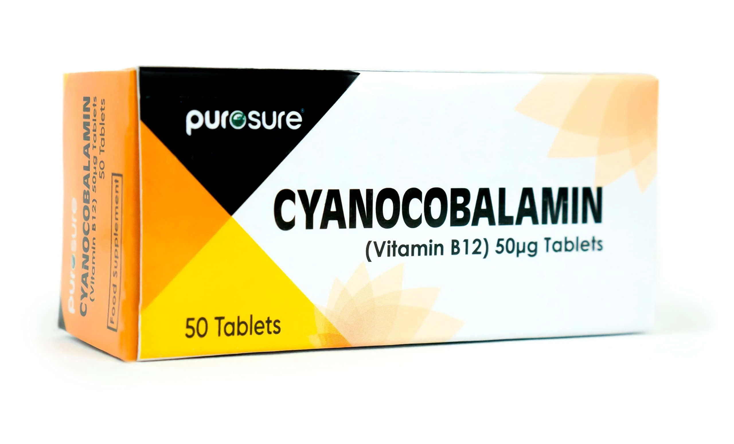 PuroSure Vitamin B12 Tablets – High Strength - 200 Tablets (6 Month+ Supply) – Cyanocobalamin B12 50mcg Supplement - Contributes to The Reduction of Tiredness and Fatigue