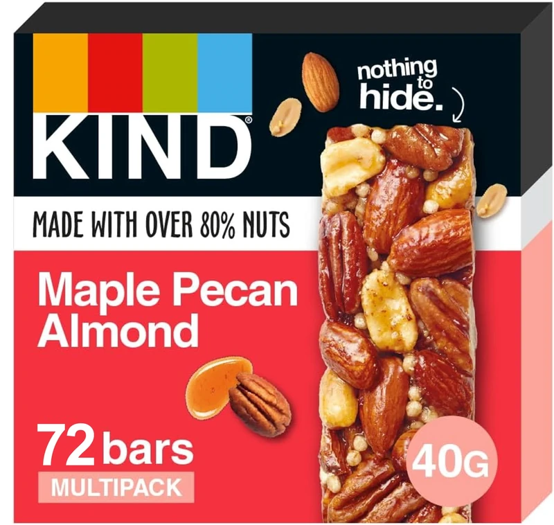 KIND Bars, Bulk Pack, Maple Pecan Almond, High Fibre, Gluten Free Snack Bars, No Artificial Colours, Flavours or Preservatives, 72 x 40g bars