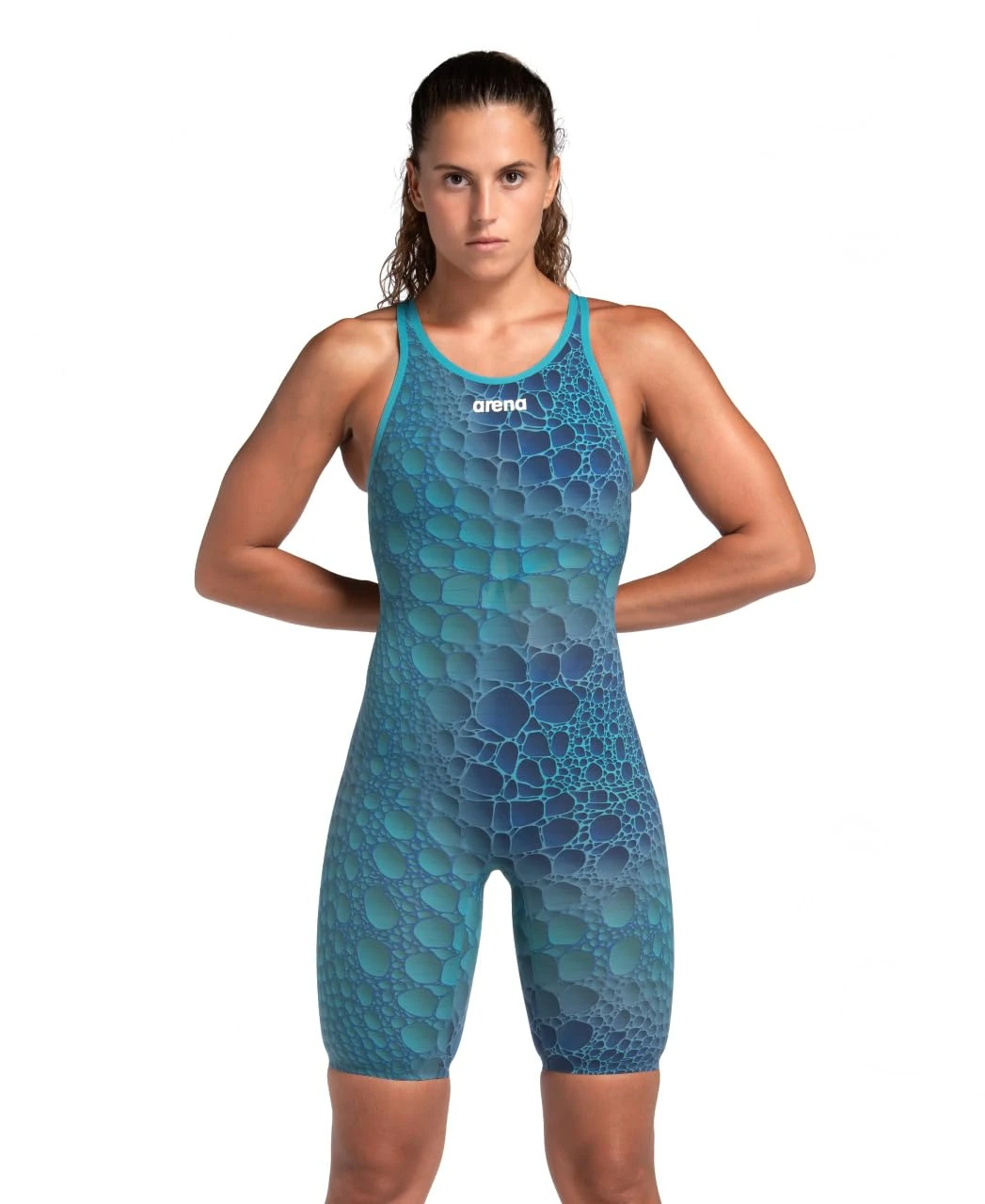 ARENA Caimano Abyss Special Edition Women's Open Back Powerskin Carbon Air One Piece Competition Racing Kneeskin Swimsuit for Pool, Fina Approved